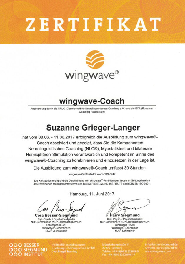Zertifikat Wingwave-Coach 2017